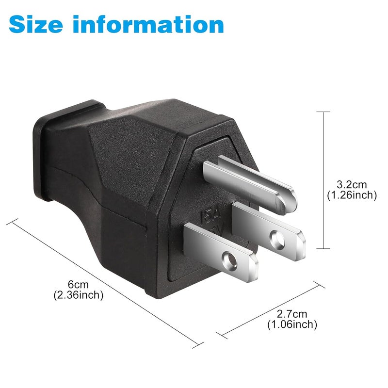 TENINYU 2-Pole, 3 Wire Grounding Plug Male Extension Cord Straight Blade Plug Replacement Electrical Plugs End, 15A 125V Black,3Pack (Male) - Image 4